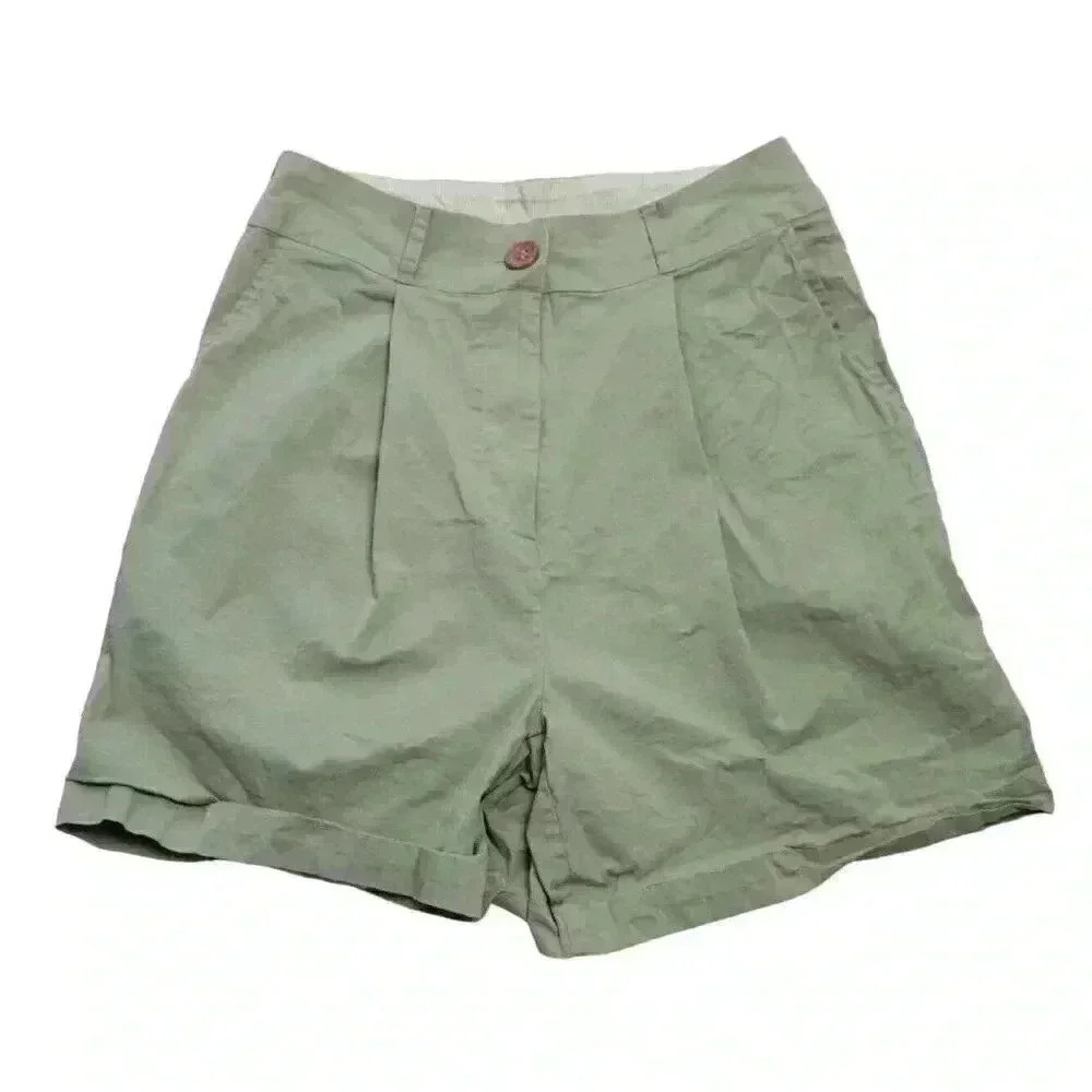 Free People Women's Small Green High Waisted Lightweight Stretchy Pleated Shorts